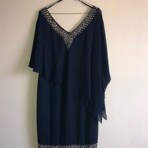 JKara Plus Size Asymmetrical Capelet Dress